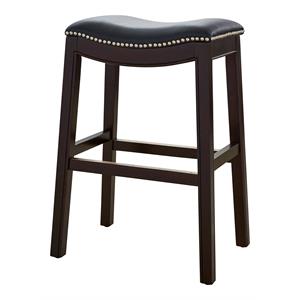New Ridge Home Goods Julian 25&quot Faux Leather Counter Height Barstool in Black