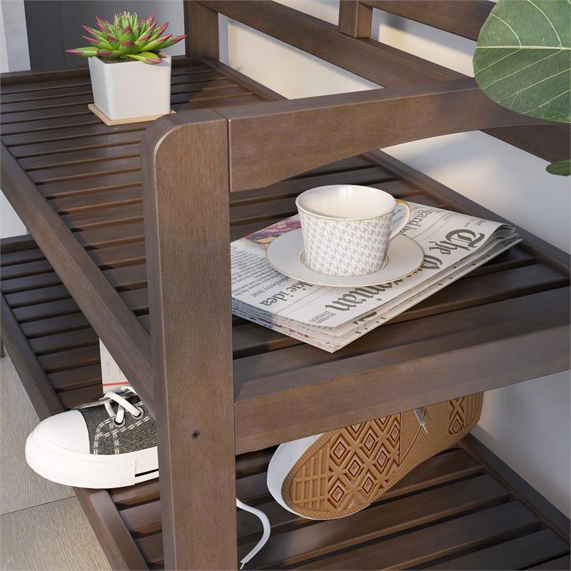 New Ridge Home Goods Abingdon Wood Large Bench with Back and Shelf in Espresso Cymax Business