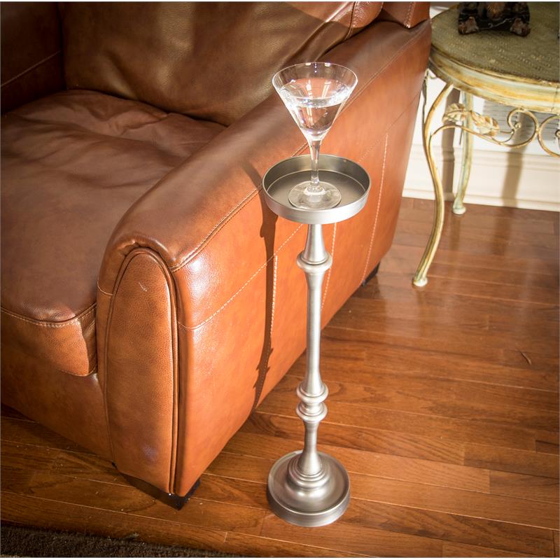 New Ridge Home Goods Set of 2 Round Accent Drink Tables- Antique Silver