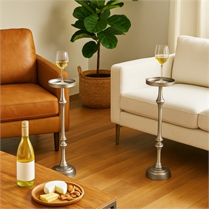 New Ridge Home Goods Set of 2 Round Accent Drink Tables- Antique Silver