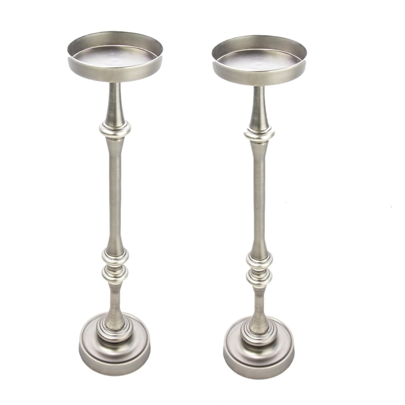 New Ridge Home Goods Set of 2 Round Accent Drink Tables- Antique Silver