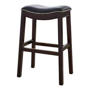 New Ridge Home Goods Julian 30&quot Faux Leather and Wood Barstool in Black/Espresso