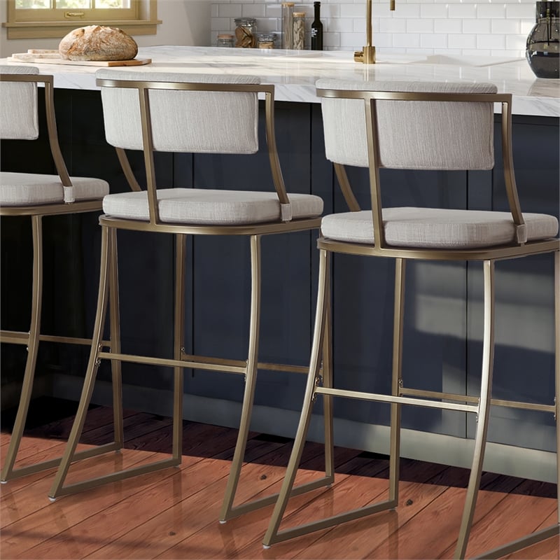 Mina 30in. Bar-Height Metal Bar Stool with Back- Antique Brass