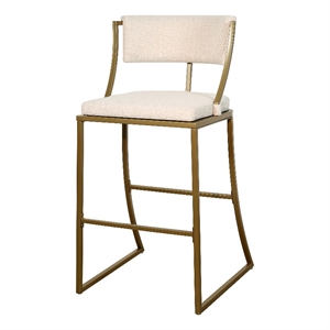 Mina 30in. Bar-Height Metal Bar Stool with Back- Antique Brass