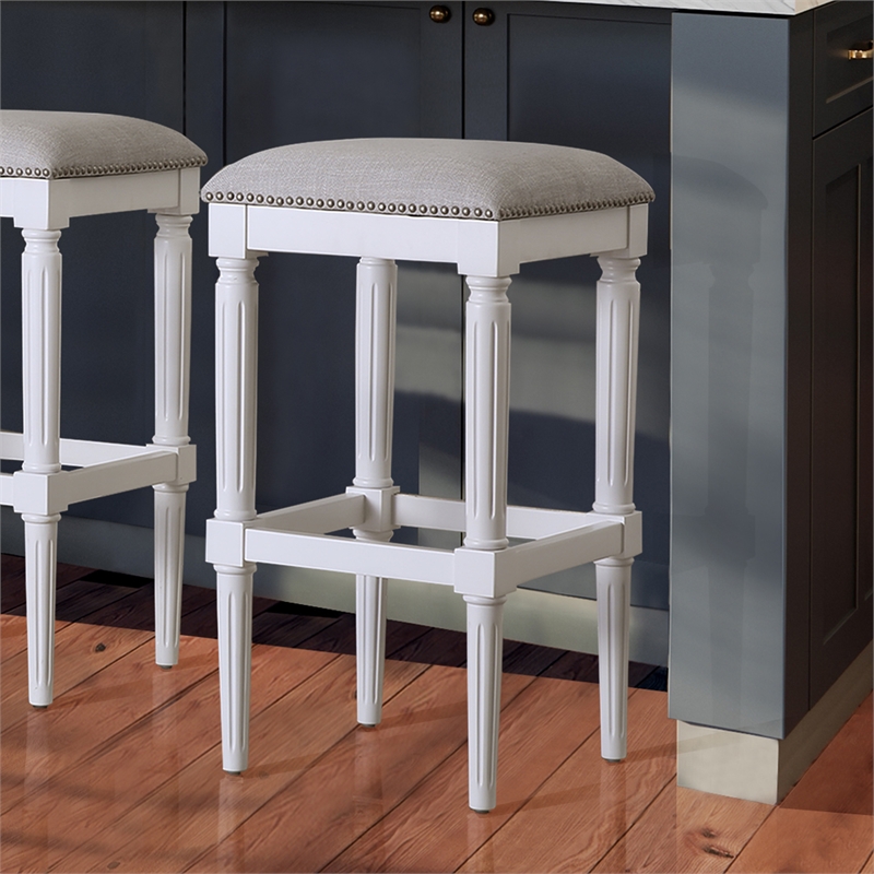 Manchester 31in. H Square Bar Stool- Alabaster White