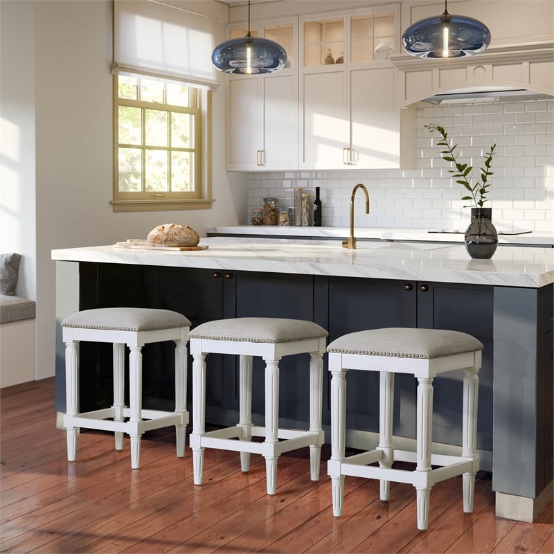Manchester 27in.H Square Counter Stool- Alabaster White