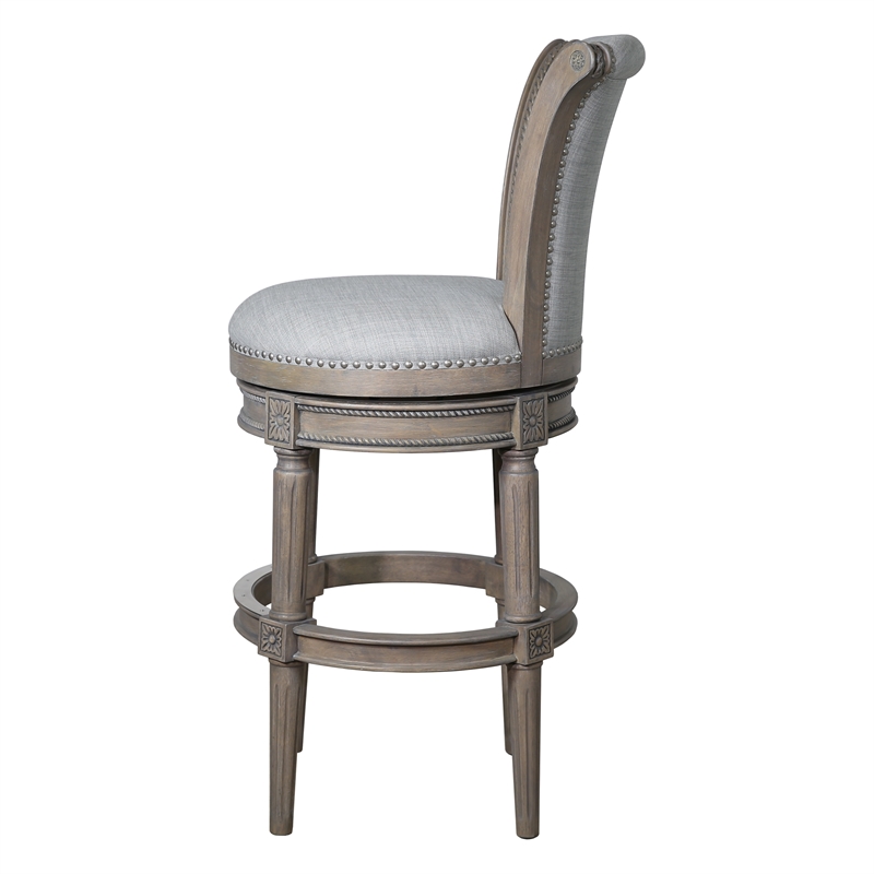 Chapman 31in. Wood Bar-Height Swivel Barstool with High-Back- Weathered Gray