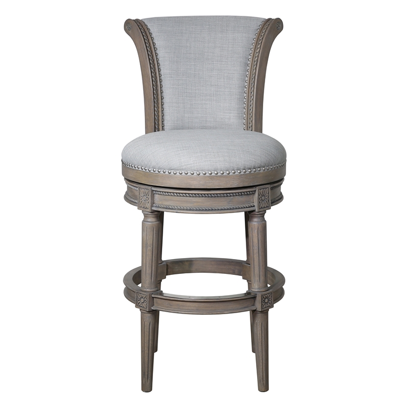 Chapman 31in. Wood Bar-Height Swivel Barstool with High-Back- Weathered Gray