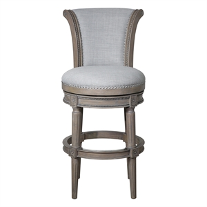 Chapman 31in. Wood Bar-Height Swivel Barstool with High-Back- Weathered Gray