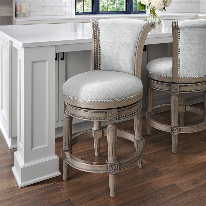 Chapman 26in. Wood Counter-Height Swivel Barstool with High-Back- Weathered Gray