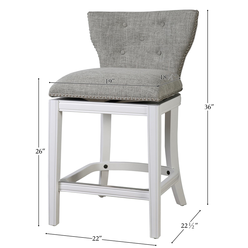 Stella 26in. Counter-Height White Swivel Bar Stool with Gray Upholstery