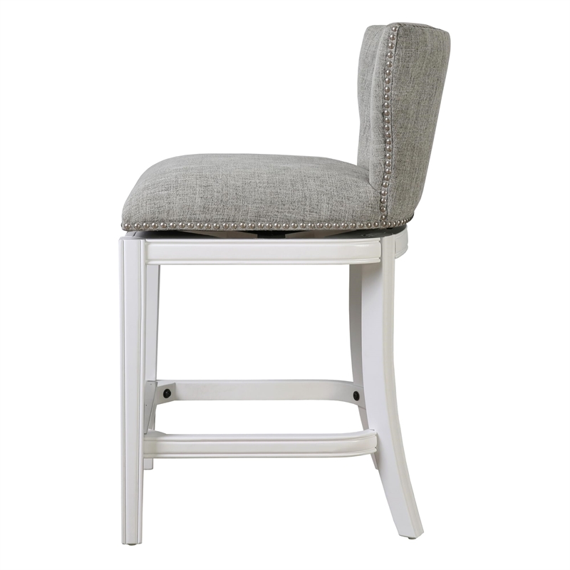 Stella 26in. Counter-Height White Swivel Bar Stool with Gray Upholstery