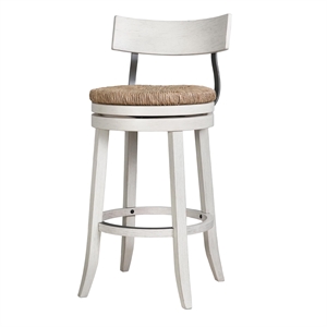Farmhouse 31in. Reclaimed White Bar-Height Bar Stool and Natural Seagrass Seat