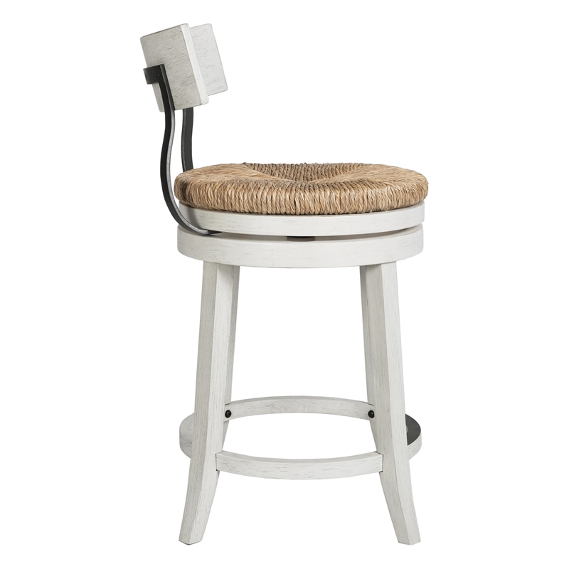 Farmhouse 26in. Recalimed White Counter-Height Stool and Natural Seagrass Seat