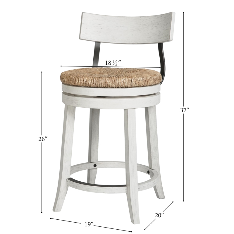 Farmhouse 26in. Recalimed White Counter-Height Stool and Natural Seagrass Seat