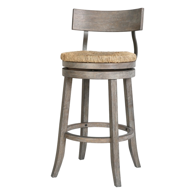 Farmhouse 31in. Reclaimed Gray Bar-Height Bar Stool with Natural Seagrass Seat
