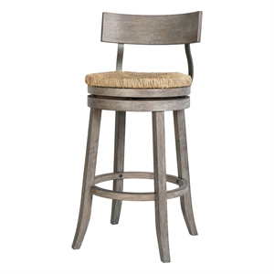 Farmhouse 31in. Reclaimed Gray Bar-Height Bar Stool with Natural Seagrass Seat