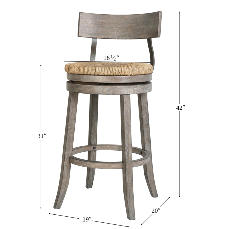 Farmhouse 31in. Reclaimed Gray Bar-Height Bar Stool with Natural Seagrass Seat