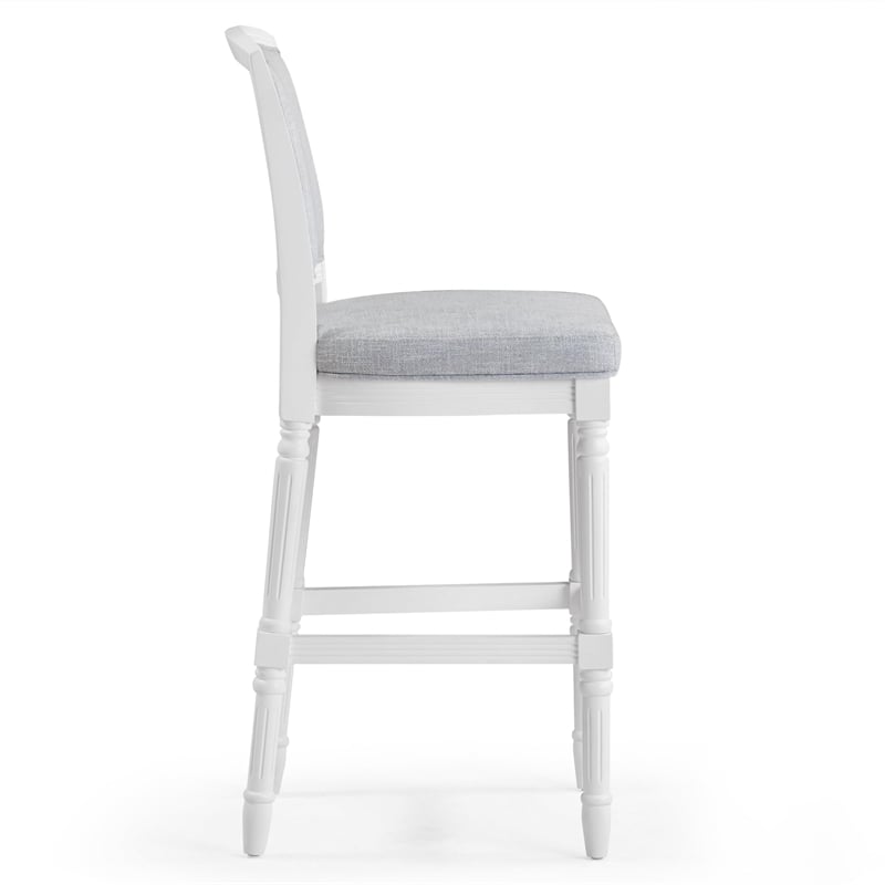 Charleston 31in. White Bar-Height Bar Stool with Gray Upholstery