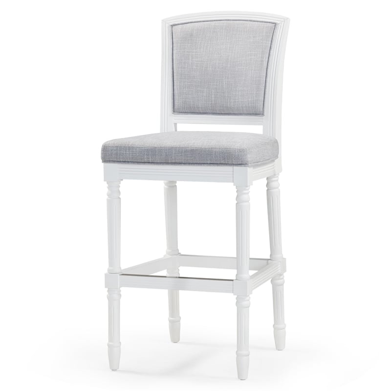 Charleston 31in. White Bar-Height Bar Stool with Gray Upholstery