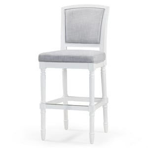 Charleston 31in. White Bar-Height Bar Stool with Gray Upholstery