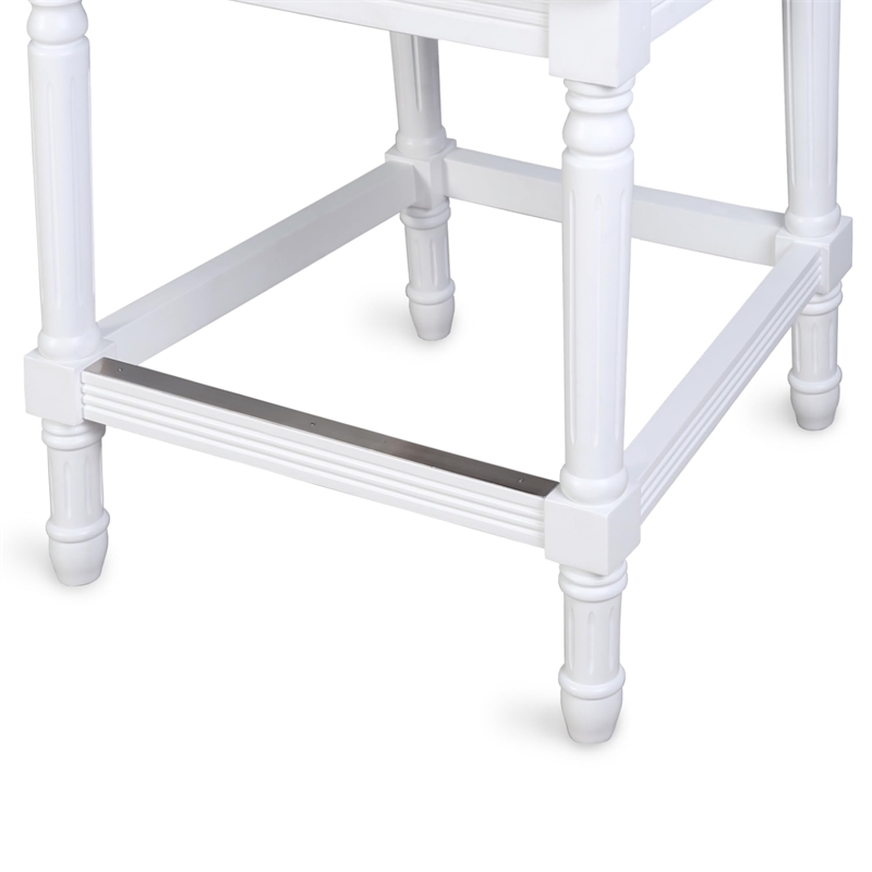 Charleston 31in. White Bar-Height Bar Stool with Gray Upholstery