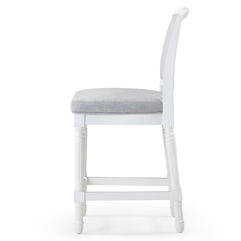 Charleston 26in. White Counter-Height Bar Stool with Gray Upholstery