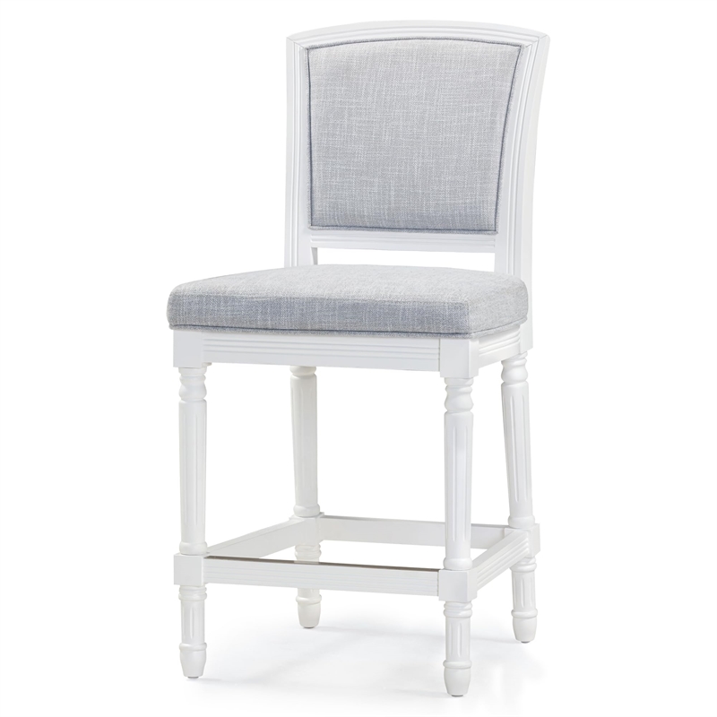 Charleston 26in. White Counter-Height Bar Stool with Gray Upholstery