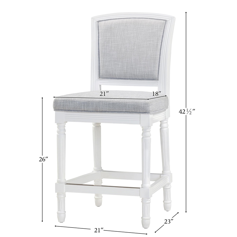 Charleston 26in. White Counter-Height Bar Stool with Gray Upholstery