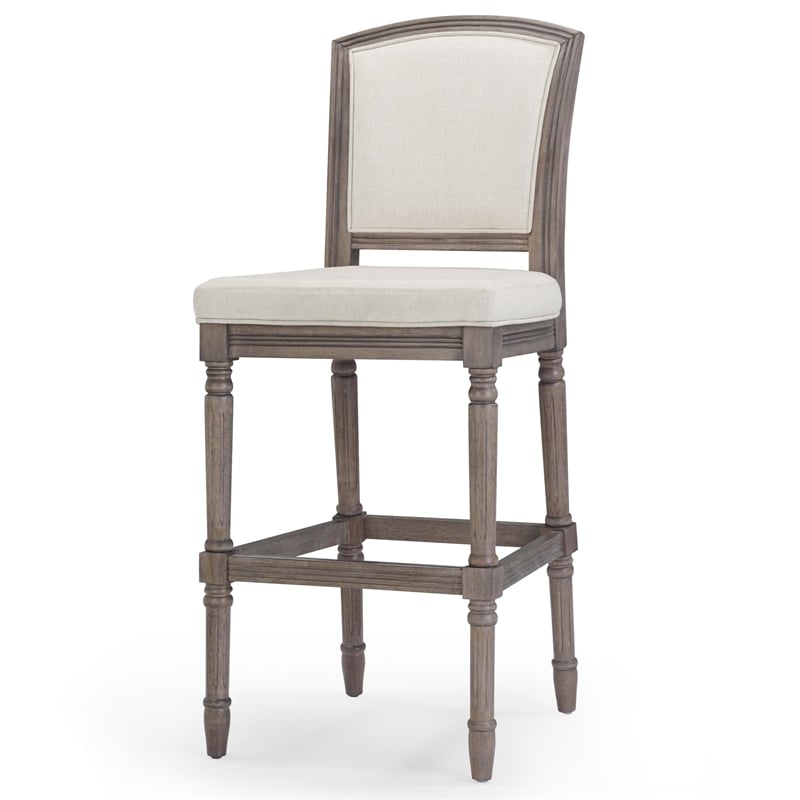 Charleston 31in. Weathered Gray Bar-Height Bar Stool with Gray Upholstery