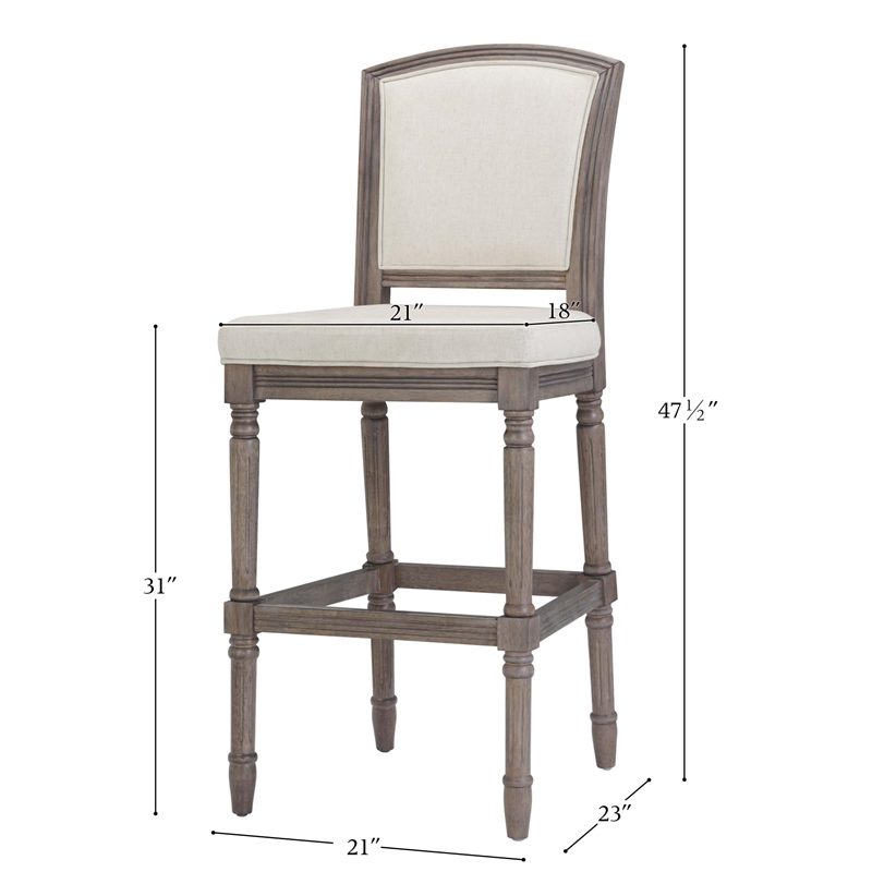 Charleston 31in. Weathered Gray Bar-Height Bar Stool with Gray Upholstery