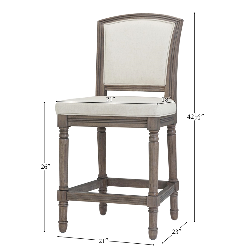 Charleston 26in. Weathered Gray Counter-Height Bar Stool with Gray Upholstery