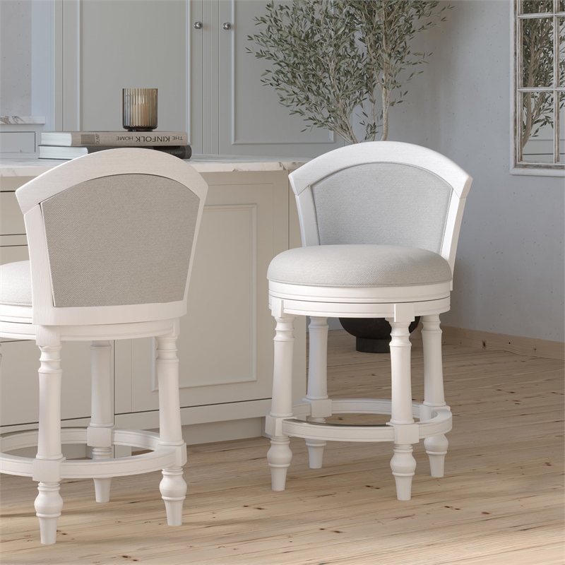 Emily 26in. Barrel-Back Counter-Height Swivel Stool with Light Gray Upholstery