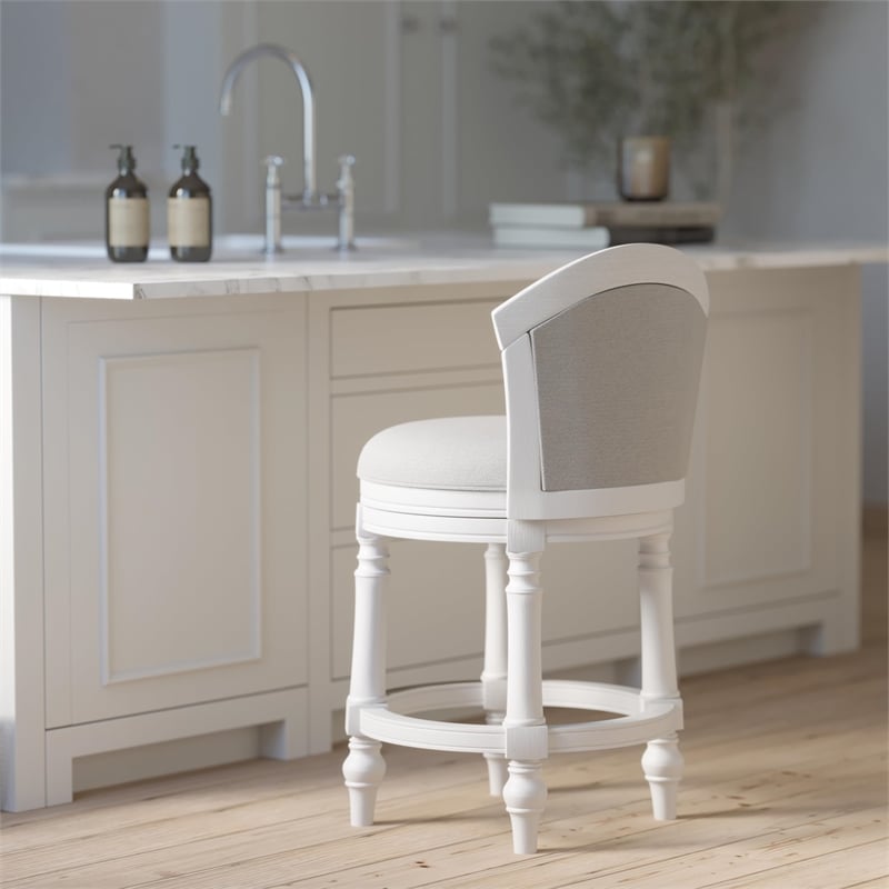 Emily 26in. Barrel-Back Counter-Height Swivel Stool with Light Gray Upholstery