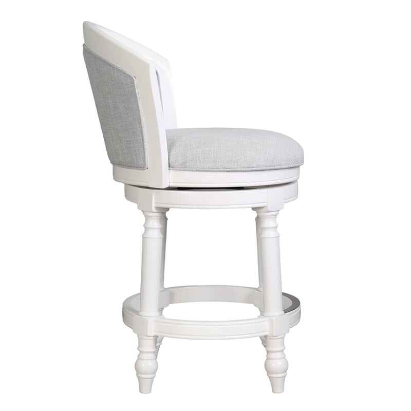 Emily 26in. Barrel-Back Counter-Height Swivel Stool with Light Gray Upholstery