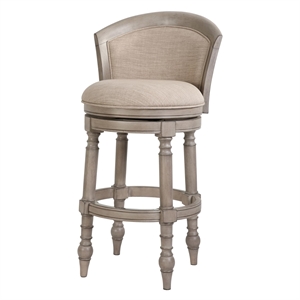 Emily 31in. Barrel-Back Swivel Bar Stool- Gray with Beige Upholstery