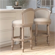 Emily 31in. Barrel-Back Swivel Bar Stool- Gray with Beige Upholstery