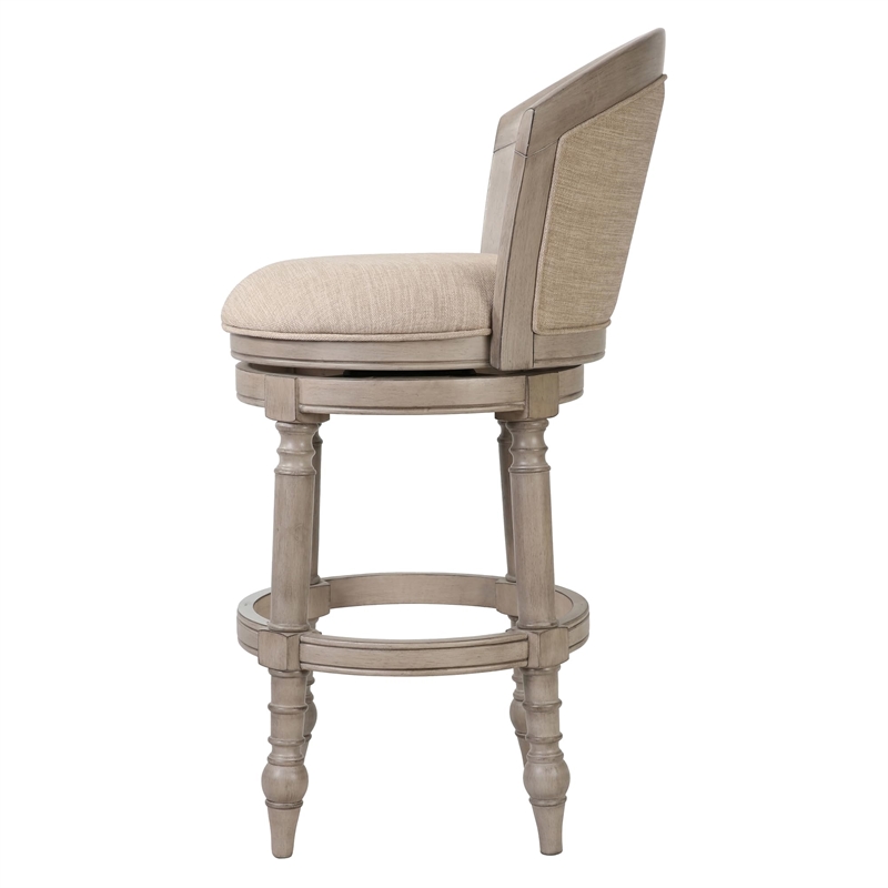 Emily 31in. Barrel-Back Swivel Bar Stool- Gray with Beige Upholstery