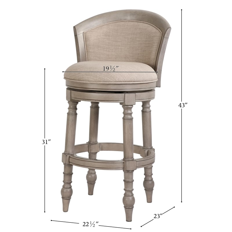 Emily 31in. Barrel-Back Swivel Bar Stool- Gray with Beige Upholstery