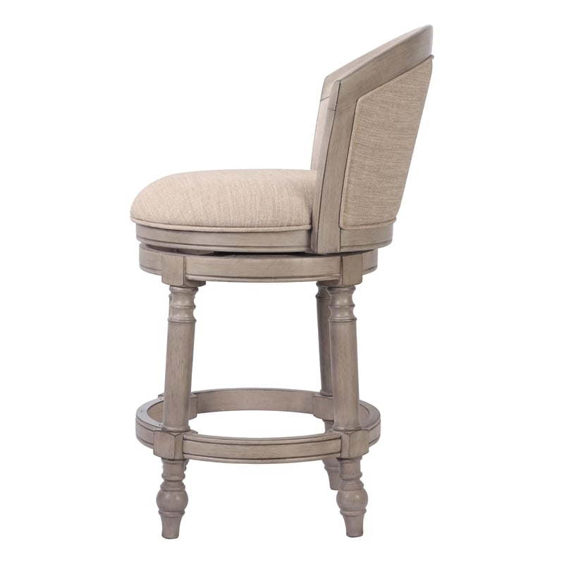 Emily 26in. Barrel-Back Swivel Counter-Height Stool- Gray with Beige Upholstery