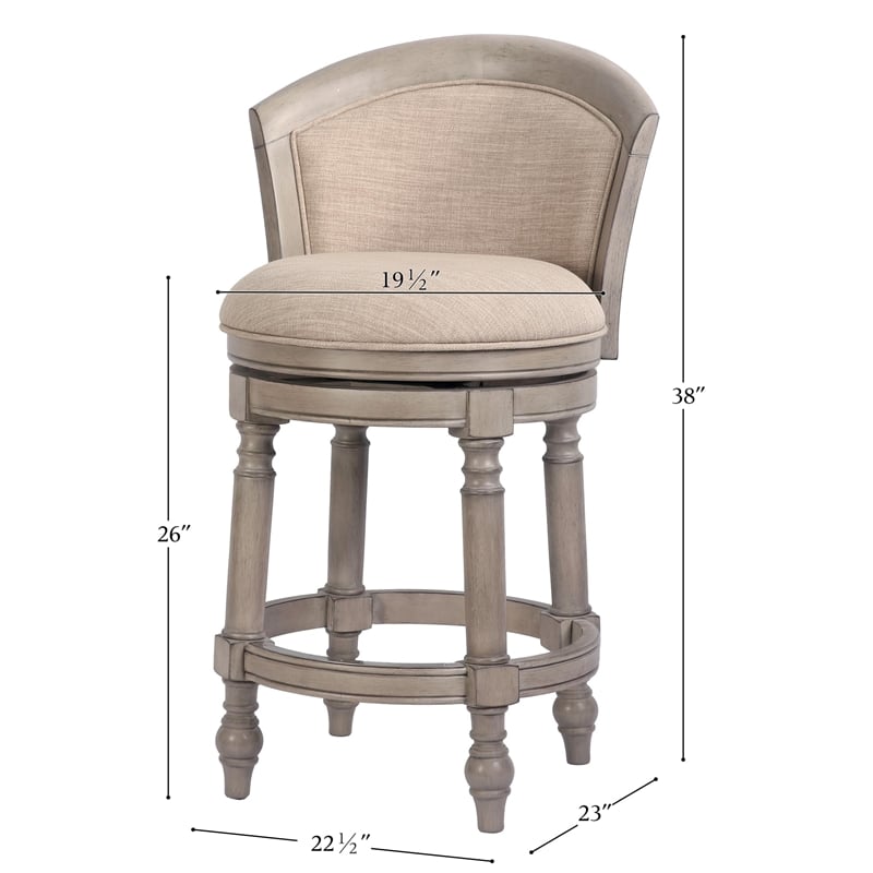 Emily 26in. Barrel-Back Swivel Counter-Height Stool- Gray with Beige Upholstery