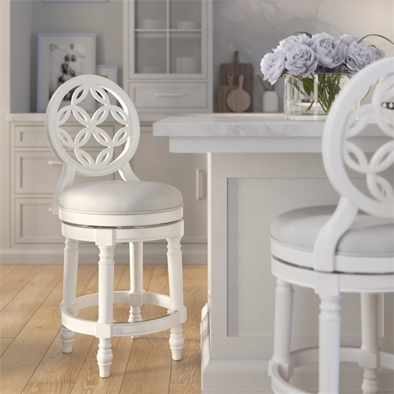 Upholstered 26in. Swivel Counter-Height Stool- Farmhouse White
