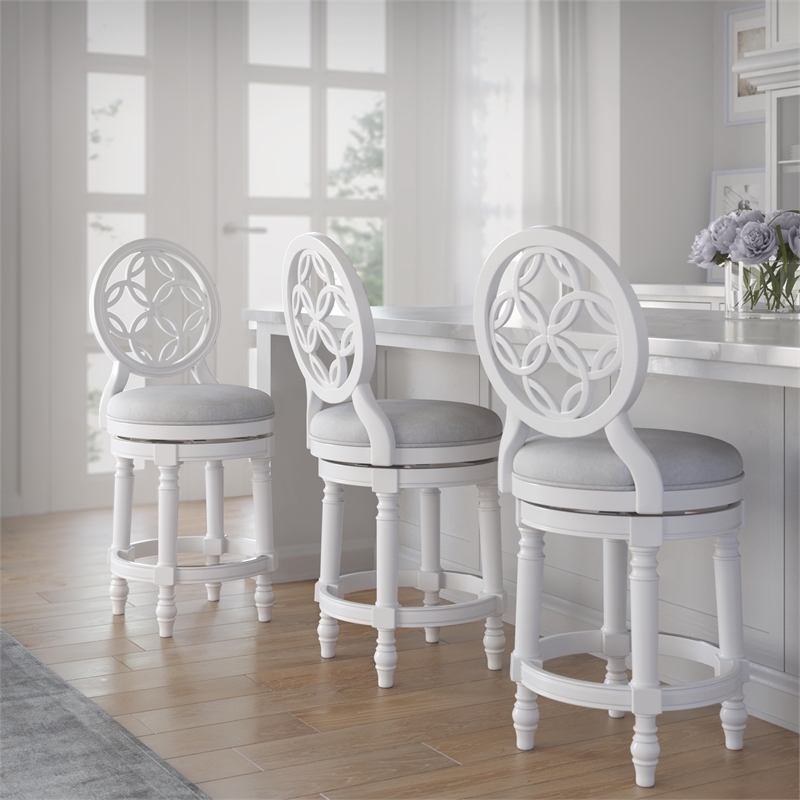 Upholstered 26in. Swivel Counter-Height Stool- Farmhouse White