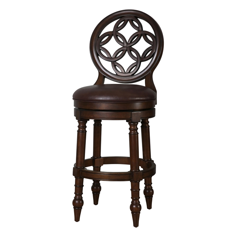 Upholstered 26in. Counter-Height Stool with Back and Swivel- Distressed Walnut