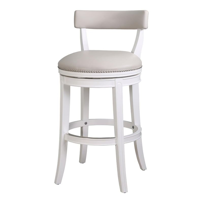 Pasha 31in. Bar-Height Bar Stool- White with Gray Faux Leather Seat and Back