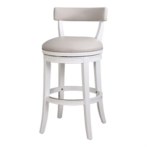 Pasha 31in. Bar-Height Bar Stool- White with Gray Faux Leather Seat and Back