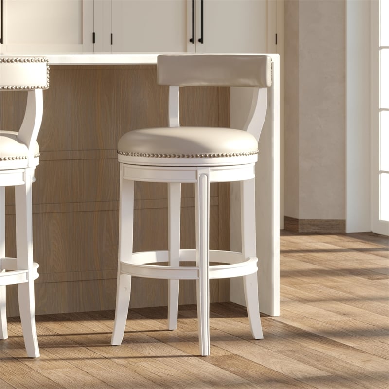 Pasha 31in. Bar-Height Bar Stool- White with Gray Faux Leather Seat and Back