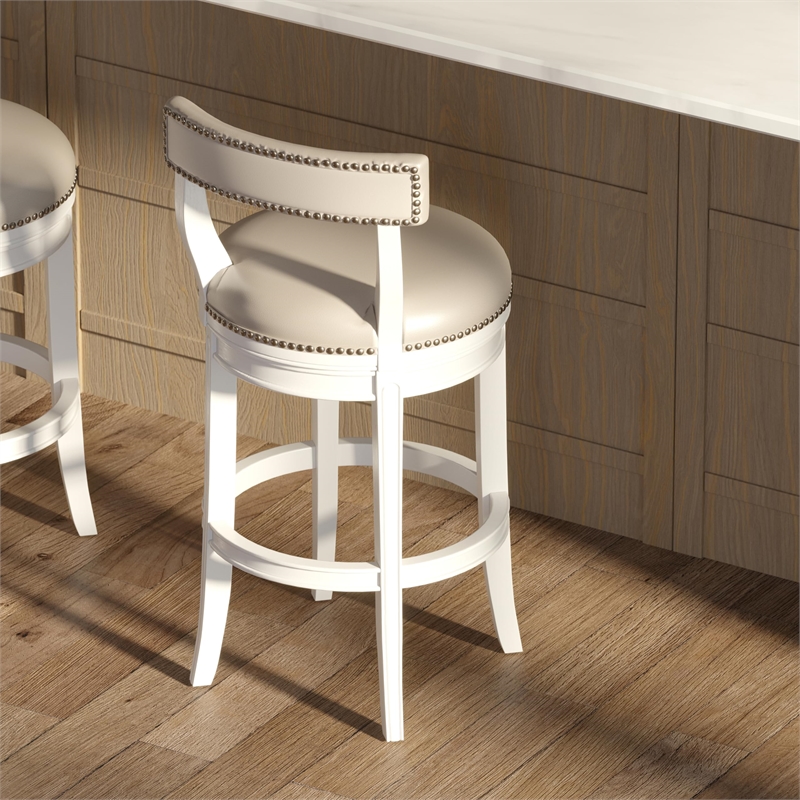 Pasha 31in. Bar-Height Bar Stool- White with Gray Faux Leather Seat and Back