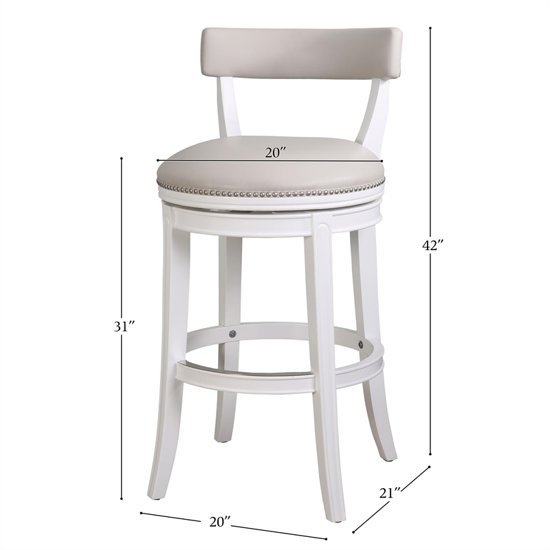 Pasha 31in. Bar-Height Bar Stool- White with Gray Faux Leather Seat and Back