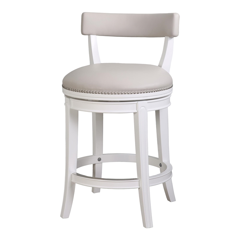 Pasha 26in. Counter-Height Swivel Bar Stool- White with Gray Faux Leather Seat